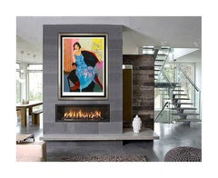 Itzchak Tarkay Embossed Large Color Serigraph Daydream Signed Female Portrait