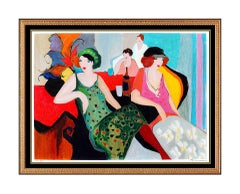 Itzchak Tarkay Large Color Serigraph Signed Modern Female Portrait Cafe Artwork