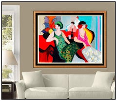 Vintage Itzchak Tarkay Large Color Serigraph Signed Modern Female Portrait Cafe Artwork