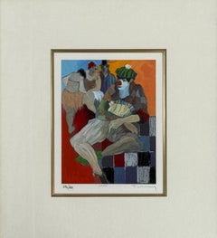 Itzchak Tarkay, Limited Edition Framed Clown Lithograph, Signed and Dated, 2000