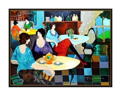 Itzchak Tarkay Morning Tea Embossed Color Serigraph Cafe Women Signed Artwork