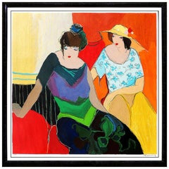 Vintage Itzchak Tarkay Original Embossed Serigraph Intimacy Women Signed Ladies Cafe Art