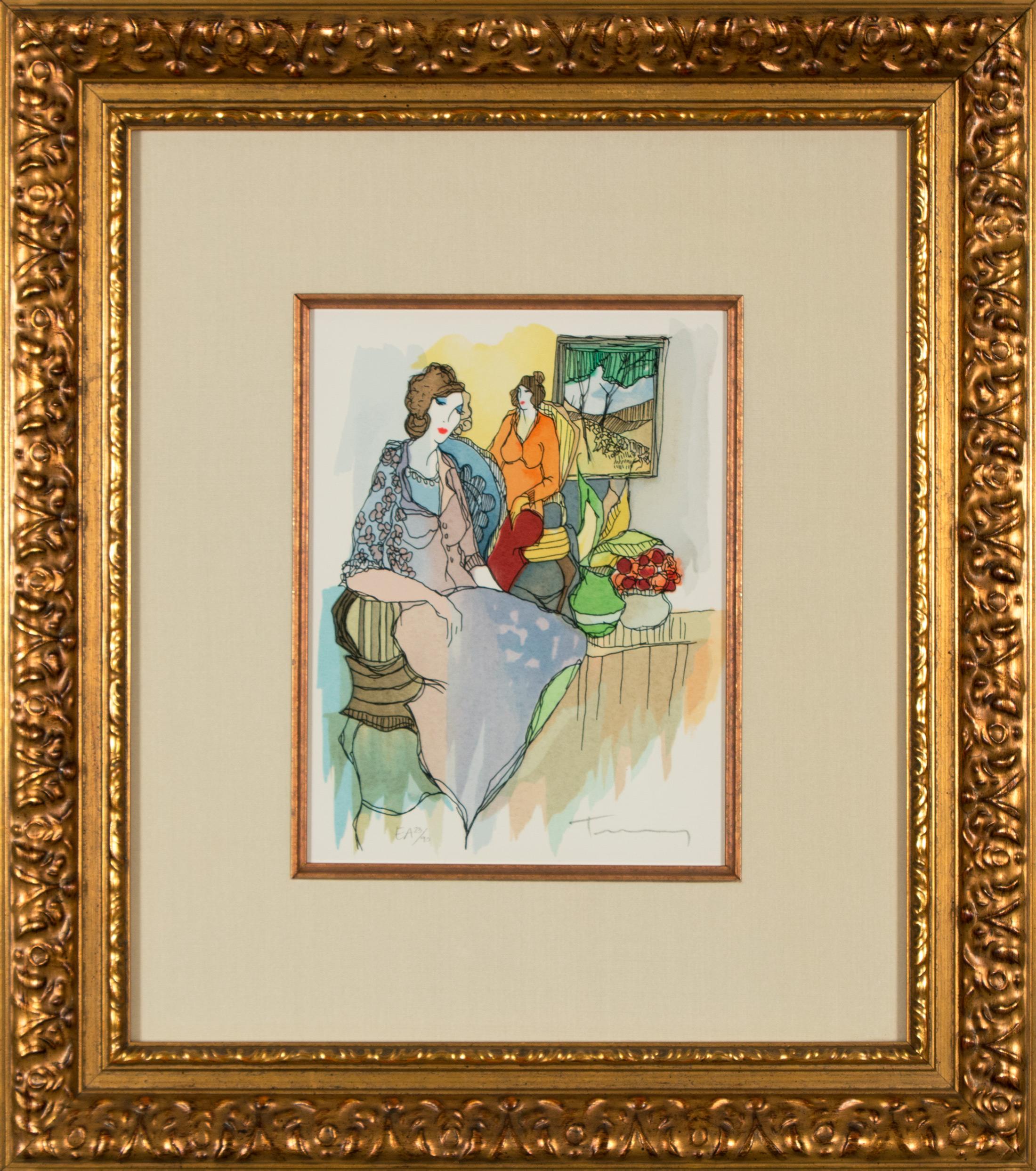 Itzchak Tarkay "Visiting Friends" 2001 Sérigraphie signée, épreuve d'artiste