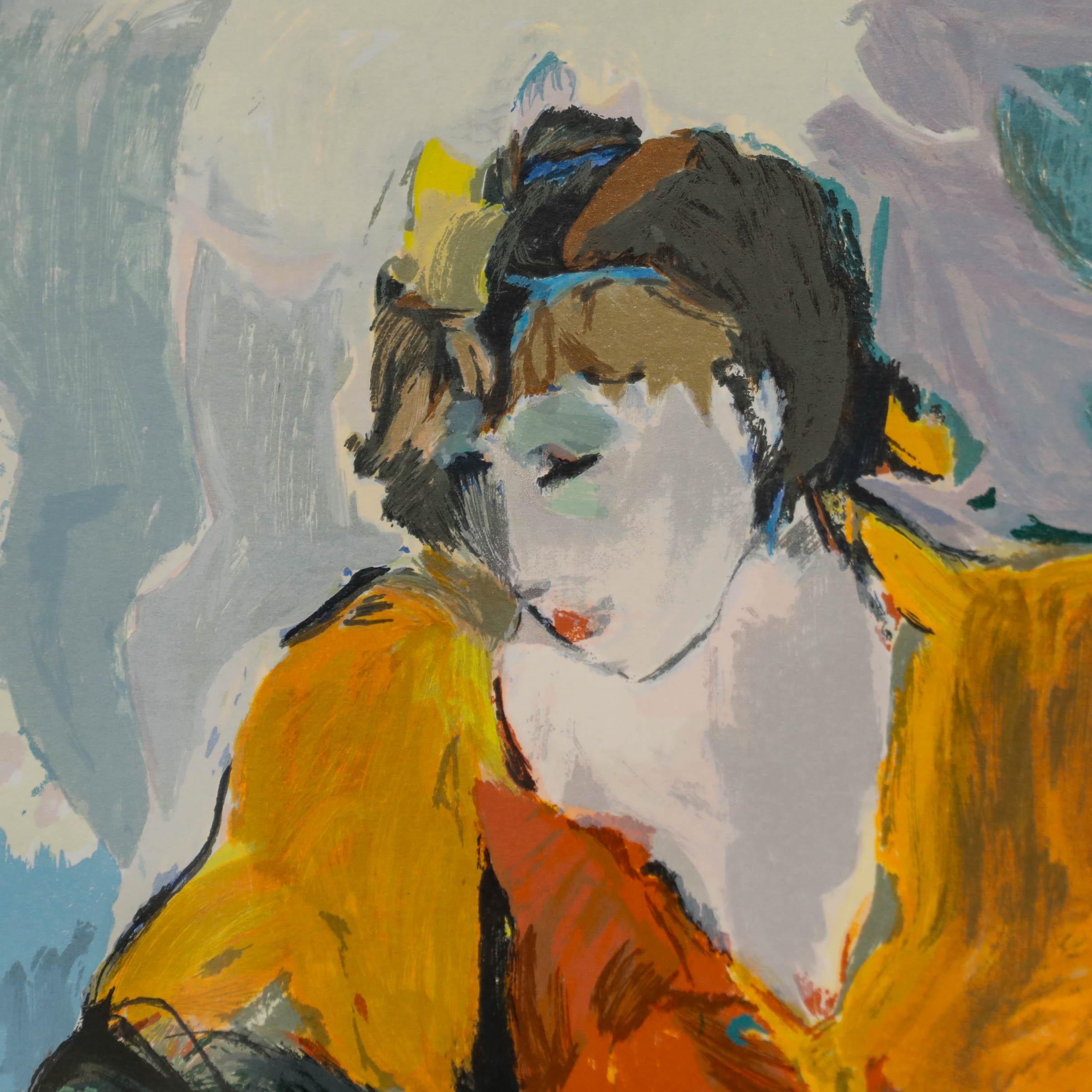 Itzchak Tarksay (1935-2012) - Framed Contemporary Serigraph, Lady on the Bench 1