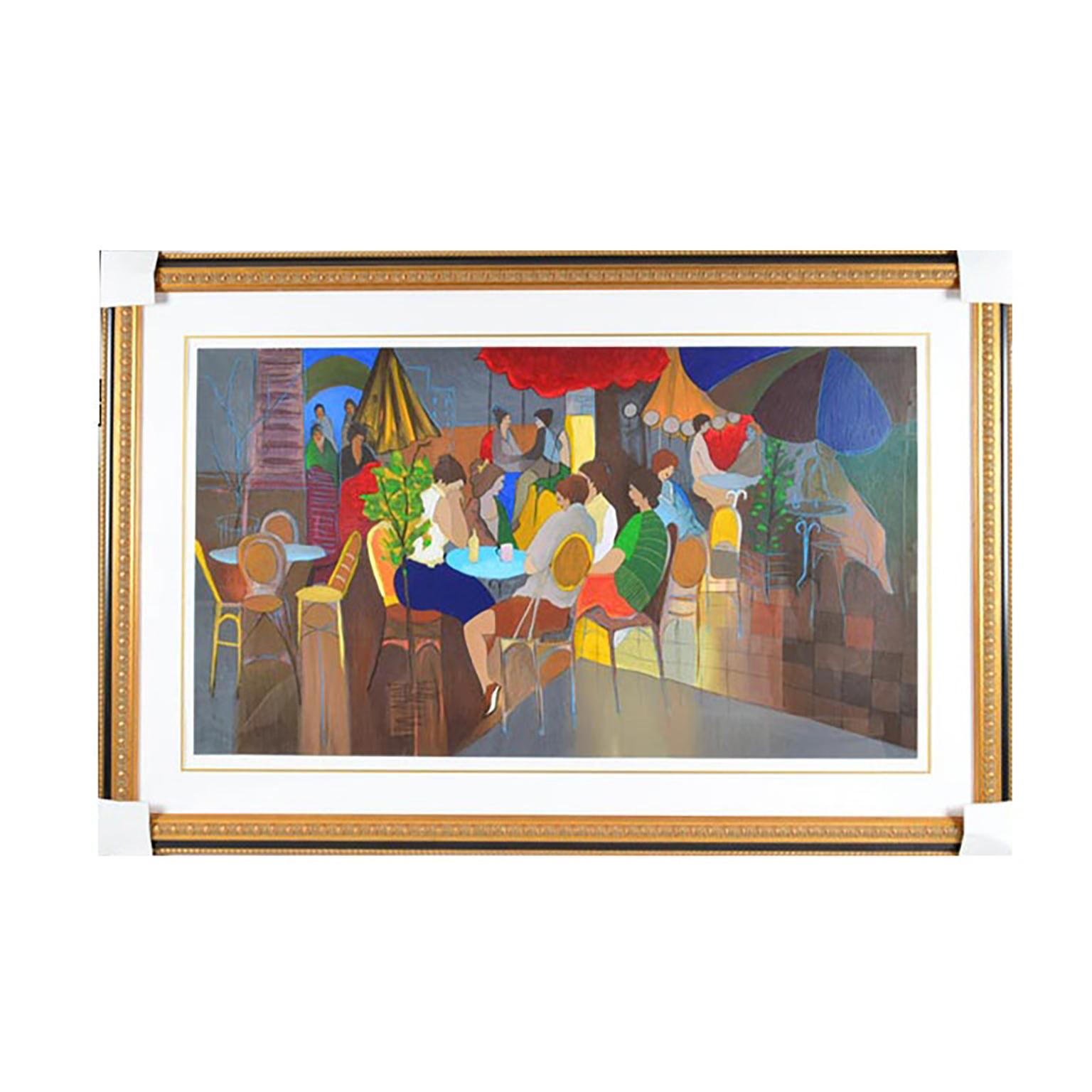 A serigraph titled Night Cafe by listed artist, Itzchak Tarkay (Israeli, 1935 – 2012). The print depicts a Post-Impressionistic cafe scene. The work is numbered 211 out of 300 to the lower left corner and pencil signed to lower right corner reading