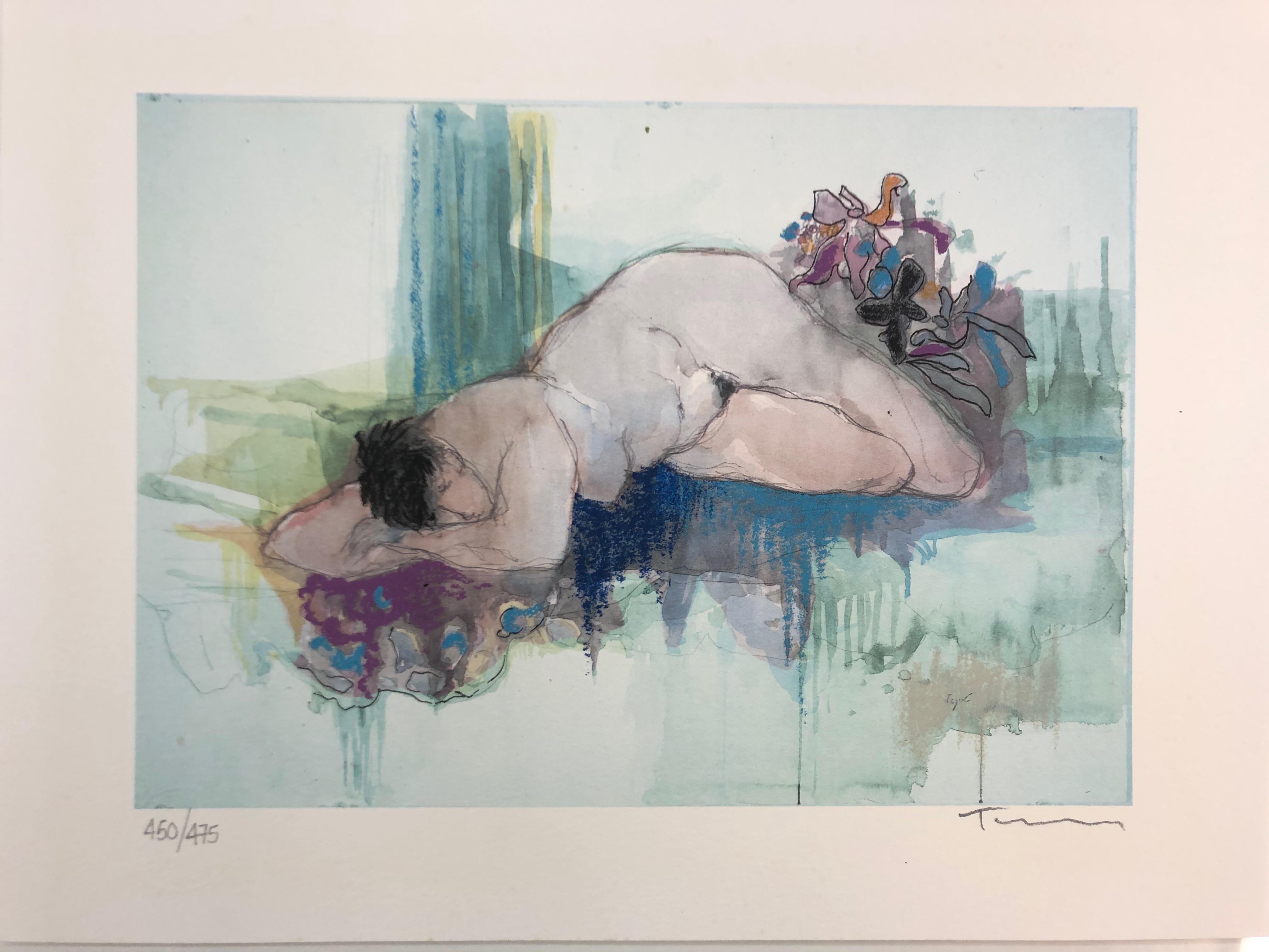 Resting Nude Lithograph - Expressionist Print by Itzchak Tarkay