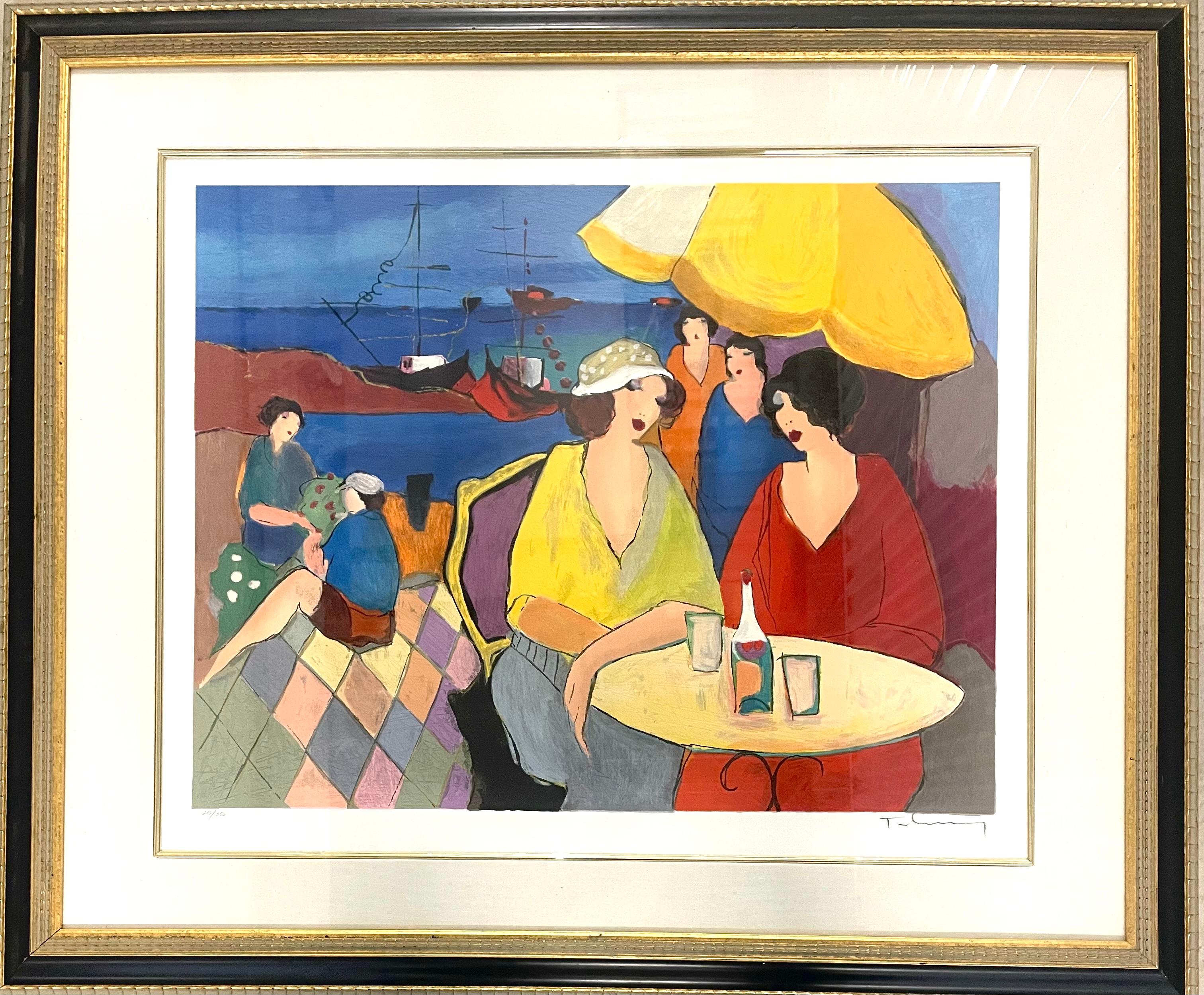 “society/under yellow umbrella“ - Print by Itzchak Tarkay