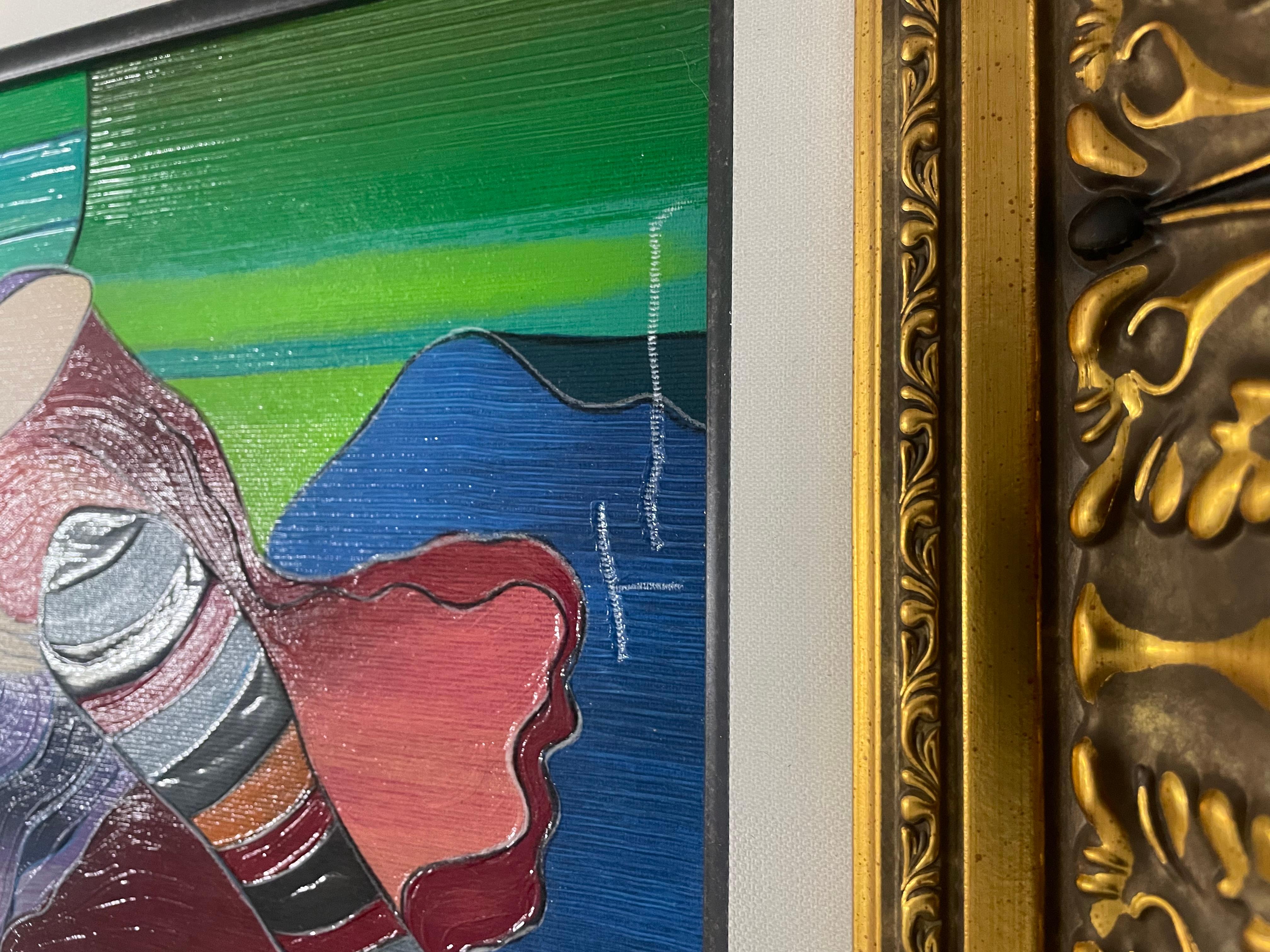 Il s'agit d'une peinture sur toile embellie d'Itzchak Tarkay intitulée 