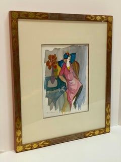 Itzchak Tarkay Watercolor Painting "Reverie" 1989