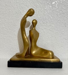 Itzik Benshalom Israeli Bronze Sculpture Homage to Henry Moore Couple of Lovers