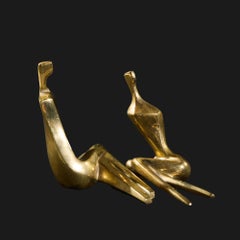 Itzik Benshalom Israeli Gilt Bronze Seated Couple Sculpture