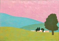 Vintage Israeli Modernist Abstract Color Block Landscape