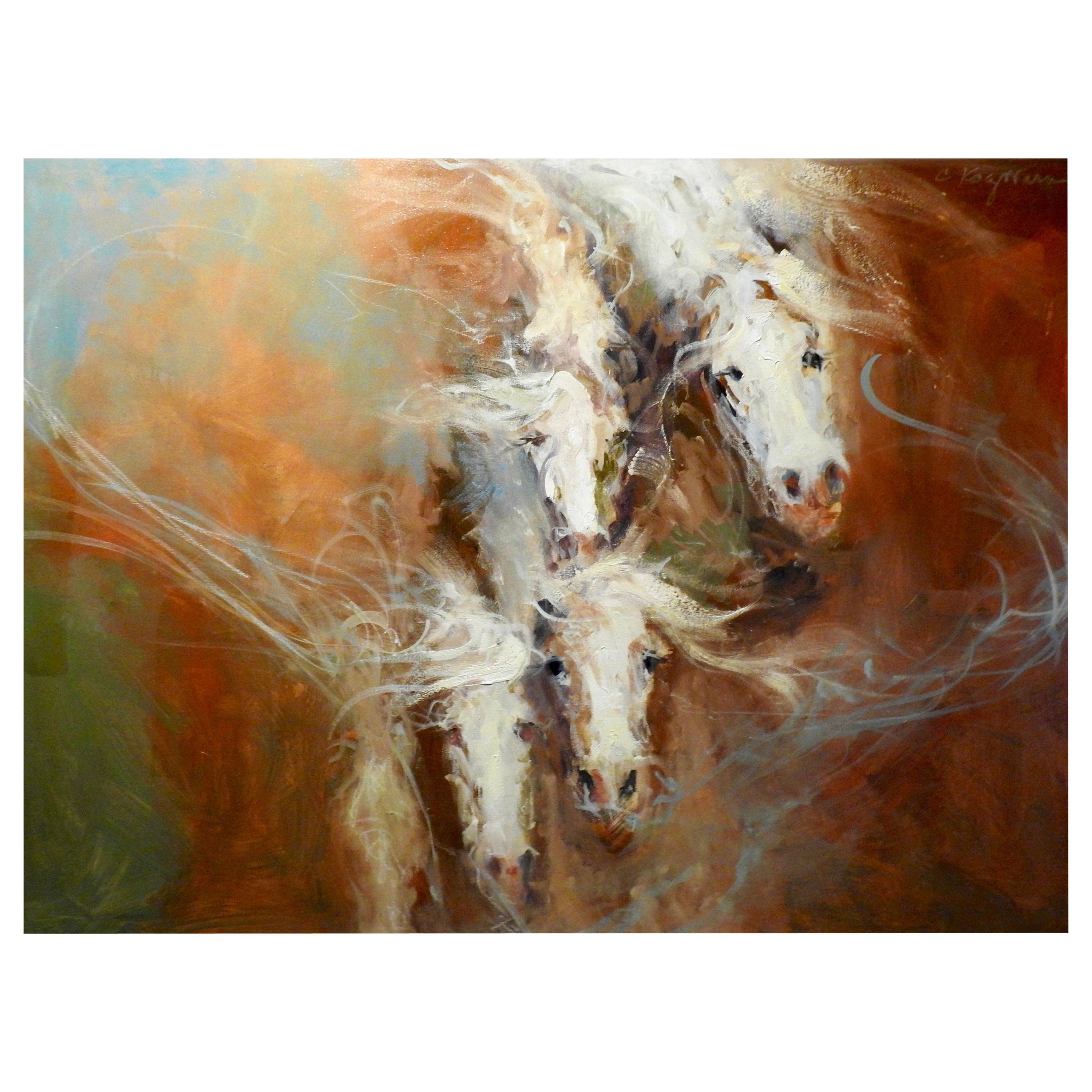 "IV" Horses Dissipating, Expressionist Oil Painting For Sale