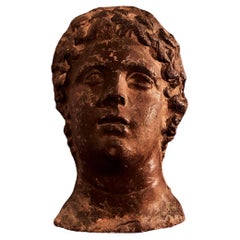 4th - 3rd Century B.C. Half-Round Terracotta Head of a Young Man, Bust
