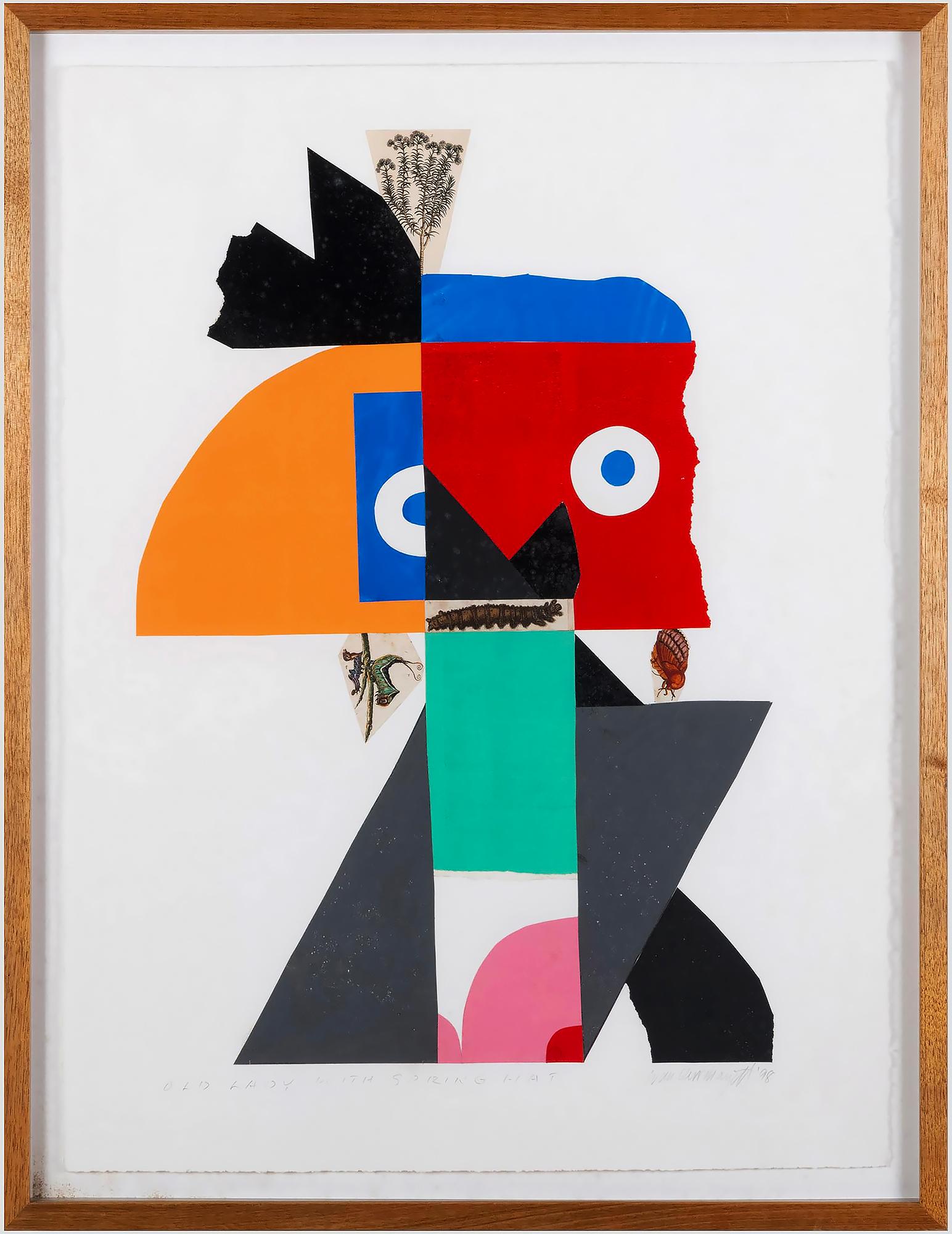 Geometric Abstract Collage Flat Color "Old Lady with Spring Hat "