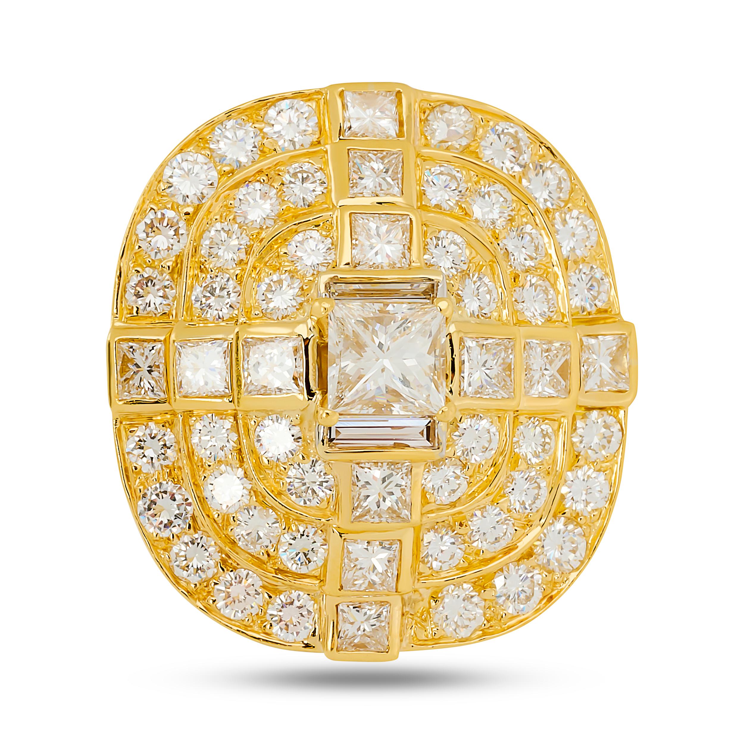 Princess Cut Ivan & Co. 18 Karat Yellow Gold Diamond Earrings For Sale