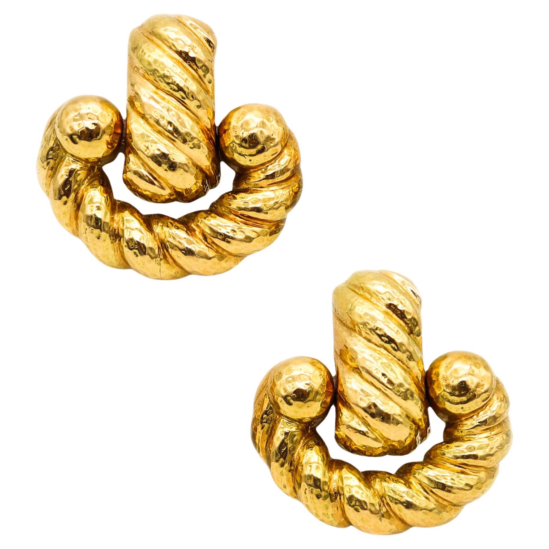 Ivan & Co. Boucles d'oreilles en or jaune 18 carats avec Clips Retro Modernist Door Knockers en vente