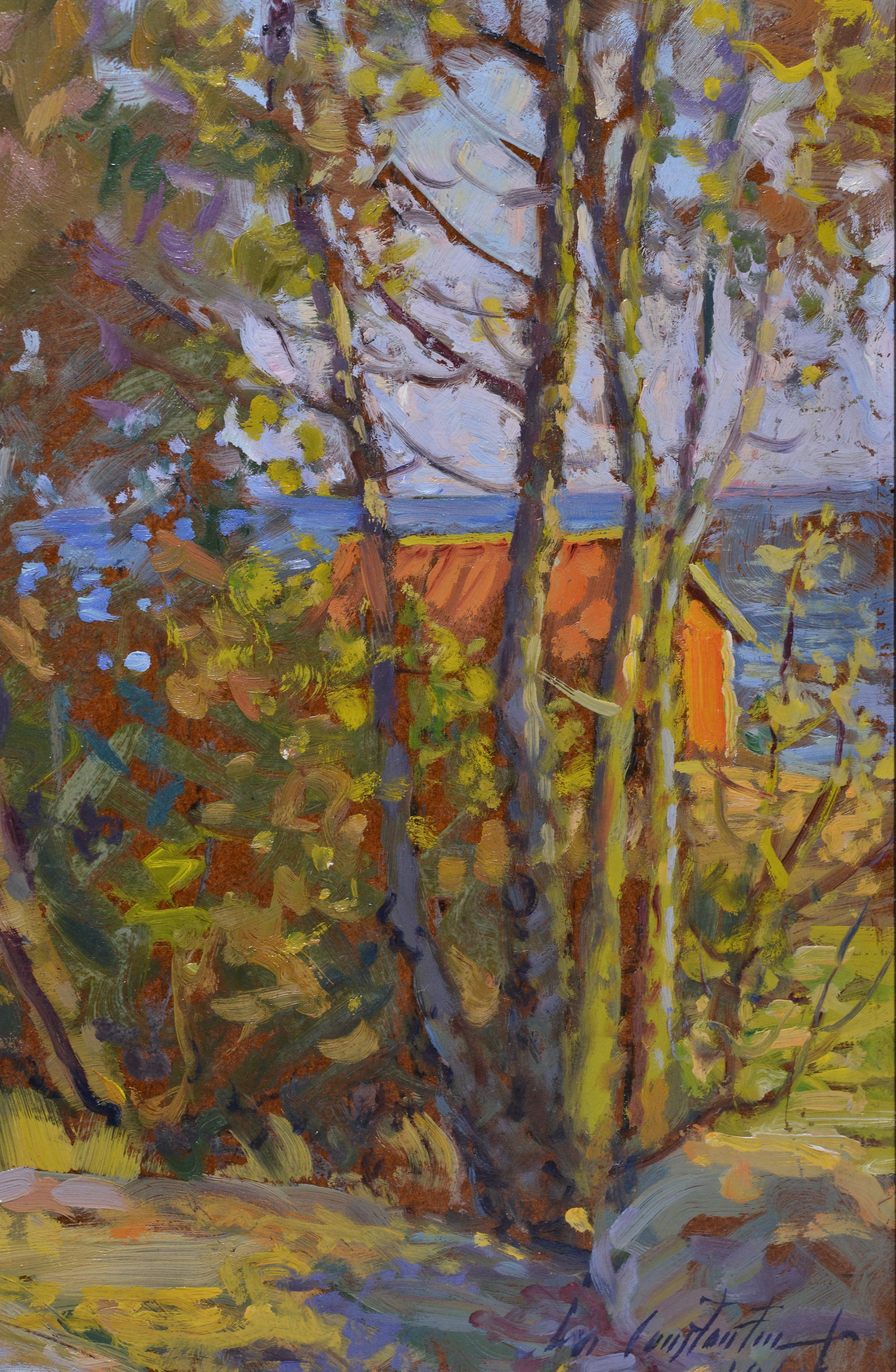 Stockholmer Archipelago-Landschaft 1940, Ölgemälde, bekannter impressionistischer Künstler  (Braun), Landscape Painting, von Ivan Constantin Sannesjö Johansson