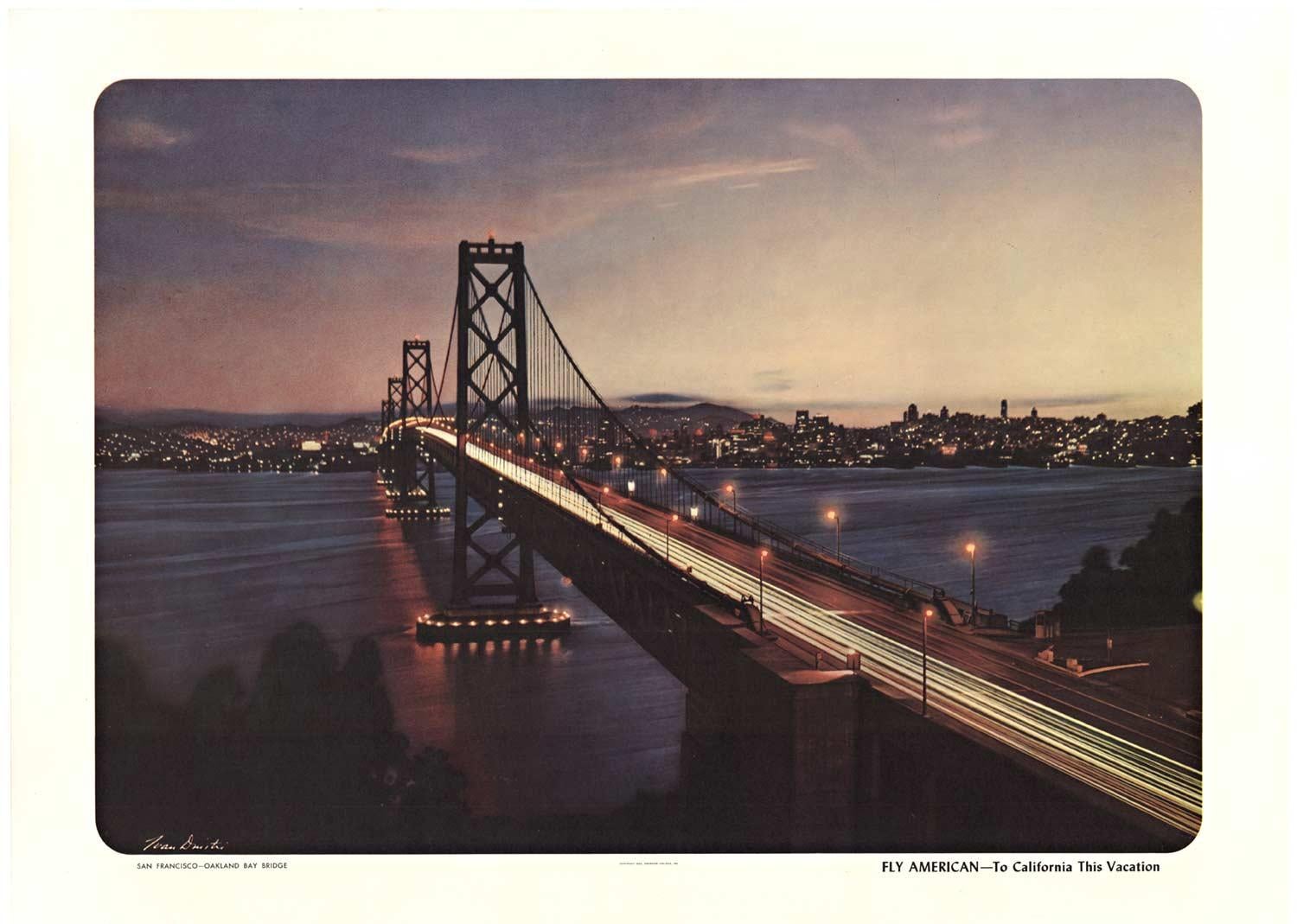 Original San Francisco - Oakland Bay Fly American Airlines vintage travel poster