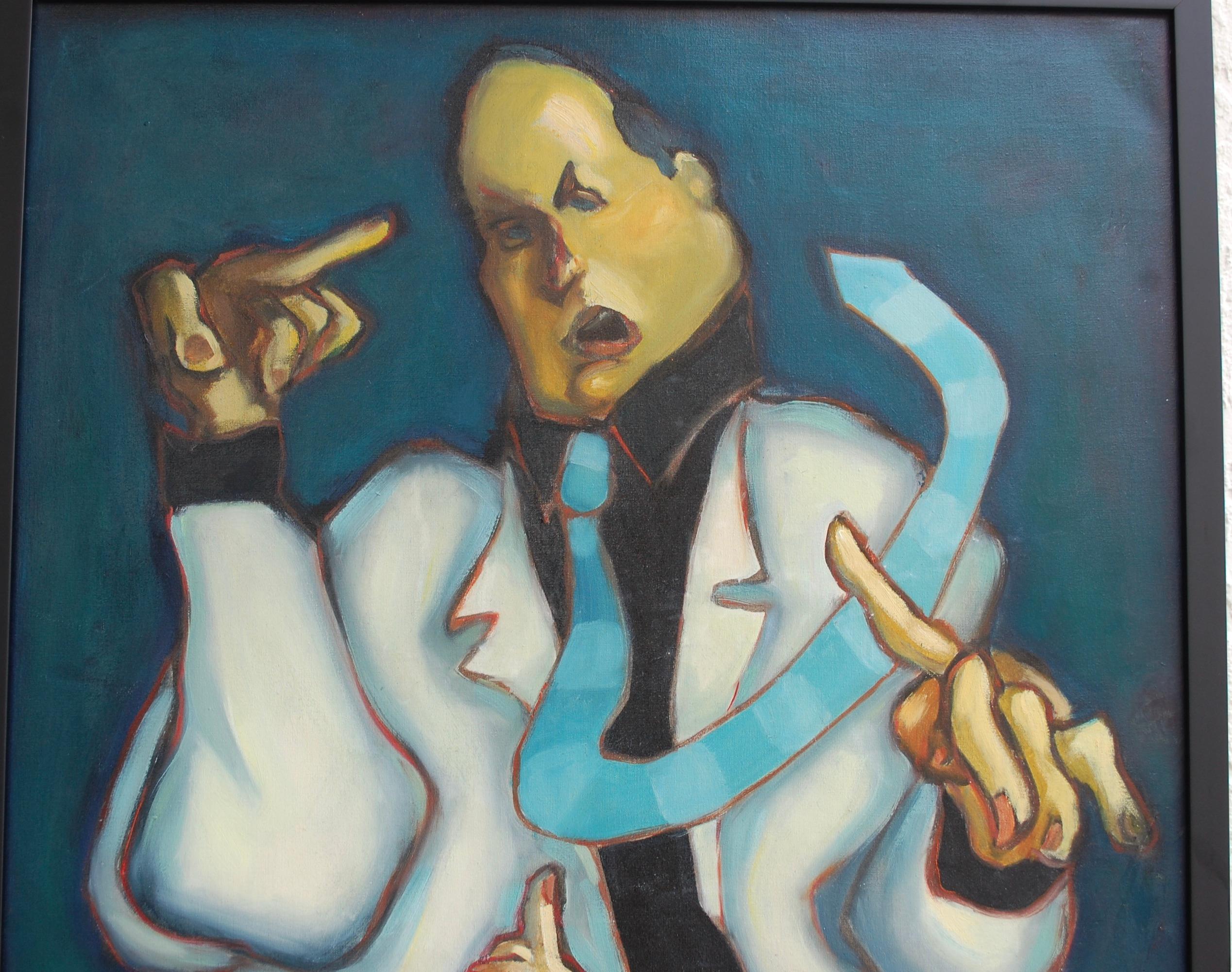 Yo Man mit blauer Krawatte (Schwarz), Figurative Painting, von Ivan Duran Garlick
