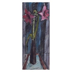 Ivan Franke, Swedish artist. Oil on canvas. Modernist still life with amaryllis.