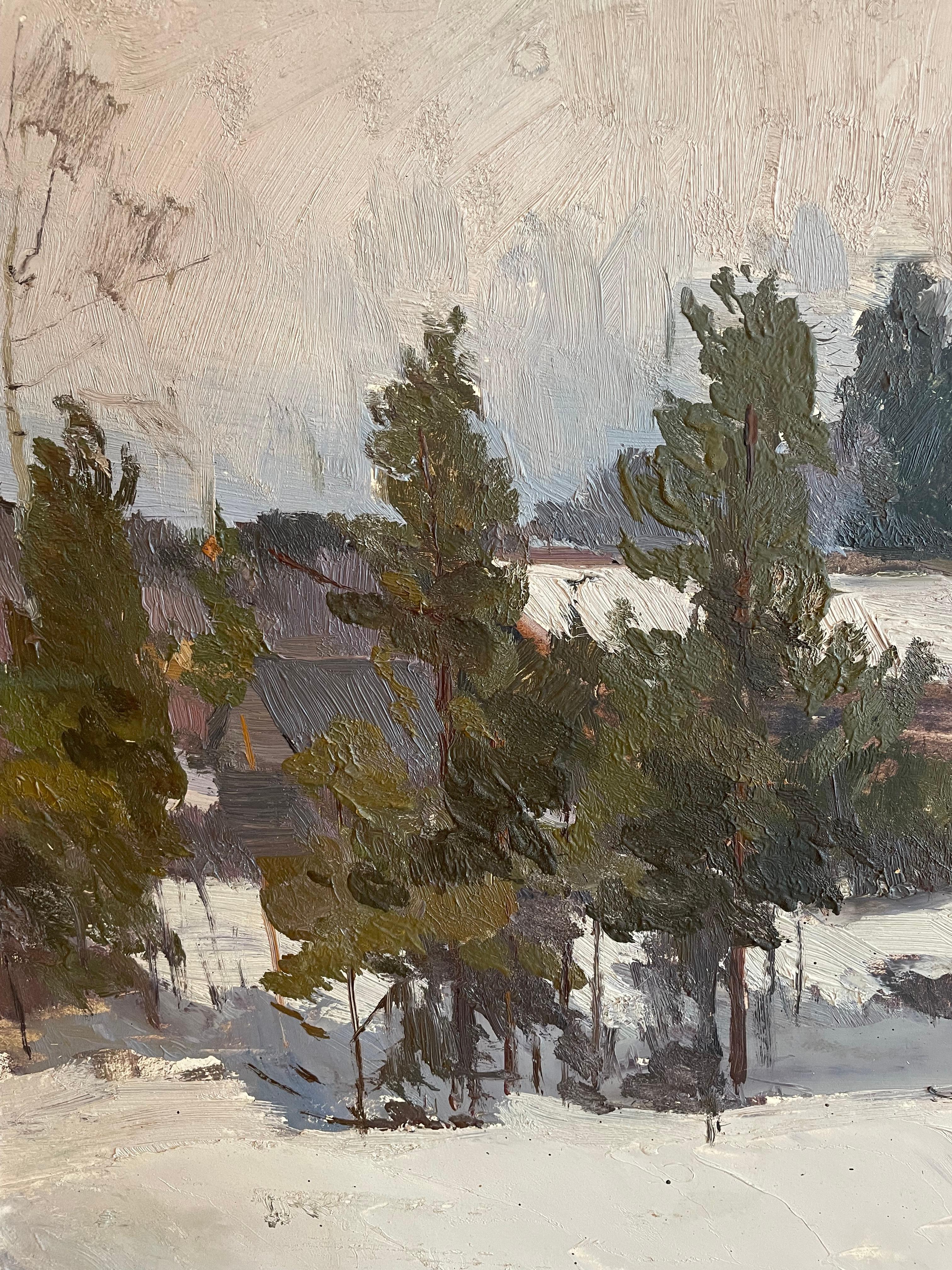 Hiver  - Gris Landscape Painting par Ivan Gomzikov
