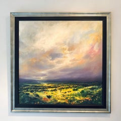 Deep Purple Abstract Contemporary Landscape Painting, Oil on Board, Signed