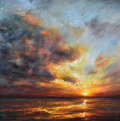 Cogli l'attimo - Dipinto astratto originale a olio su tela raffigurante un tramonto sul mare