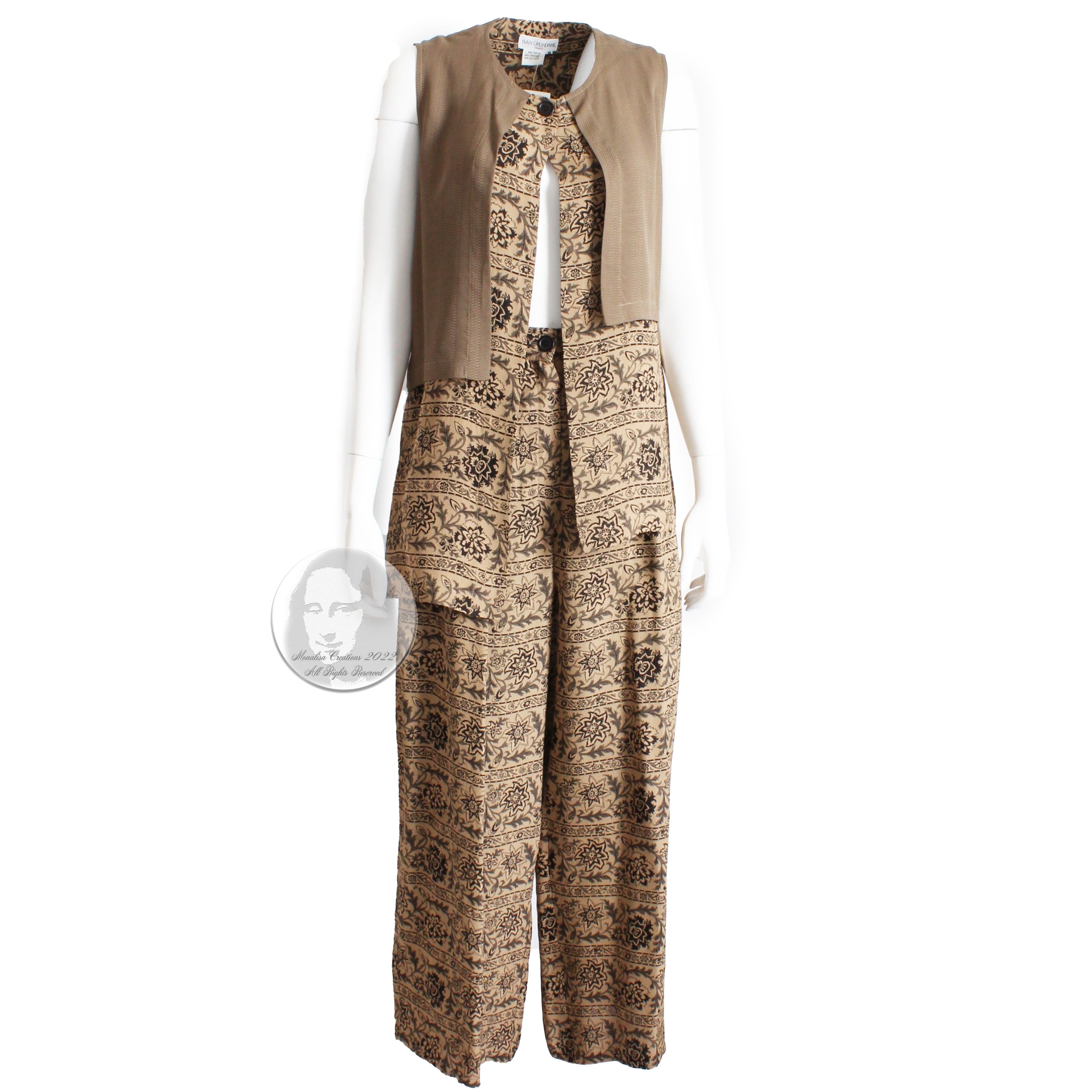 Ivan Grundahl Long Vest & Pants Set Lagenlook Linea S Jag Floral Tweed M. NWT and unworn. This 2pc ensemble was made by Ivan Grundahl for his Linea S sportswear collection and includes a single-button layered vest with asymmetric hem and matching