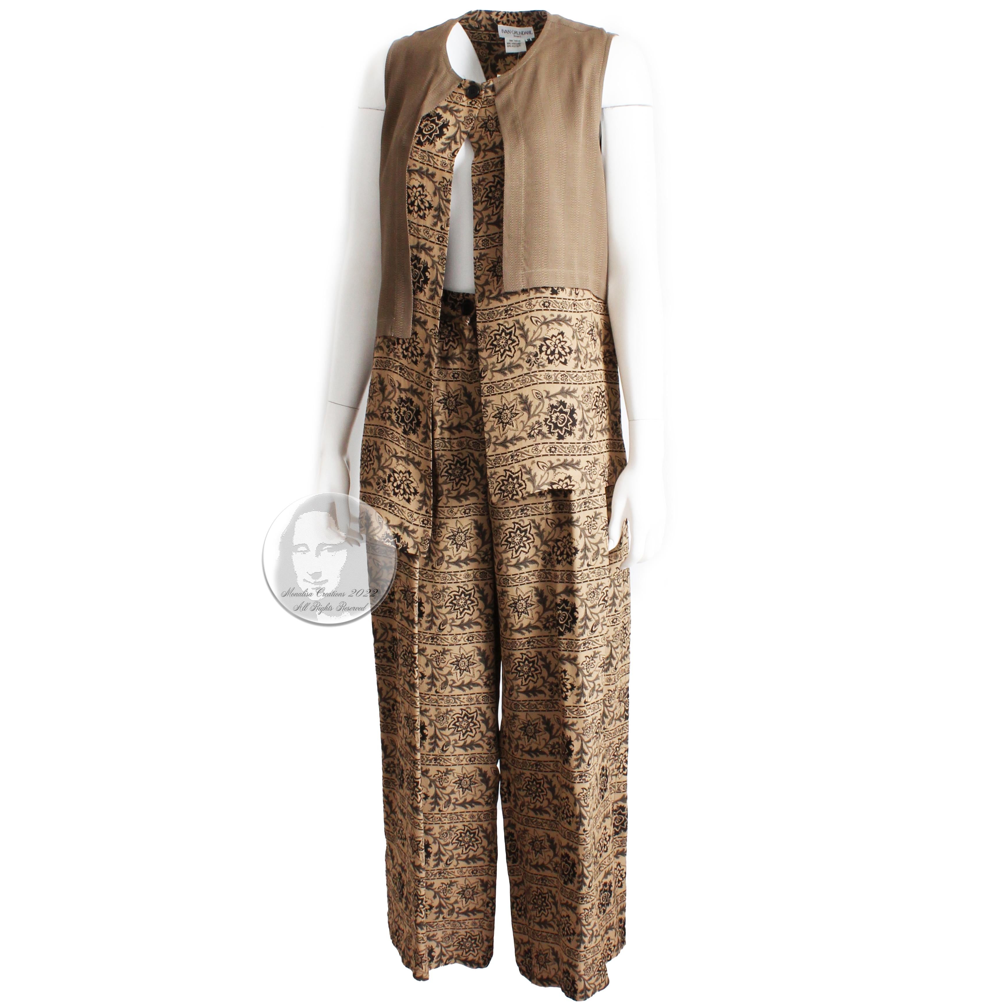 Brown Ivan Grundahl Long Vest & Pants 2pc Set Lagenlook Asymmetric Hem NWT NOS Sz M/40