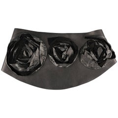 IVAN GRUNDAHL Size M Black Leather Thick Suede Floral Belt