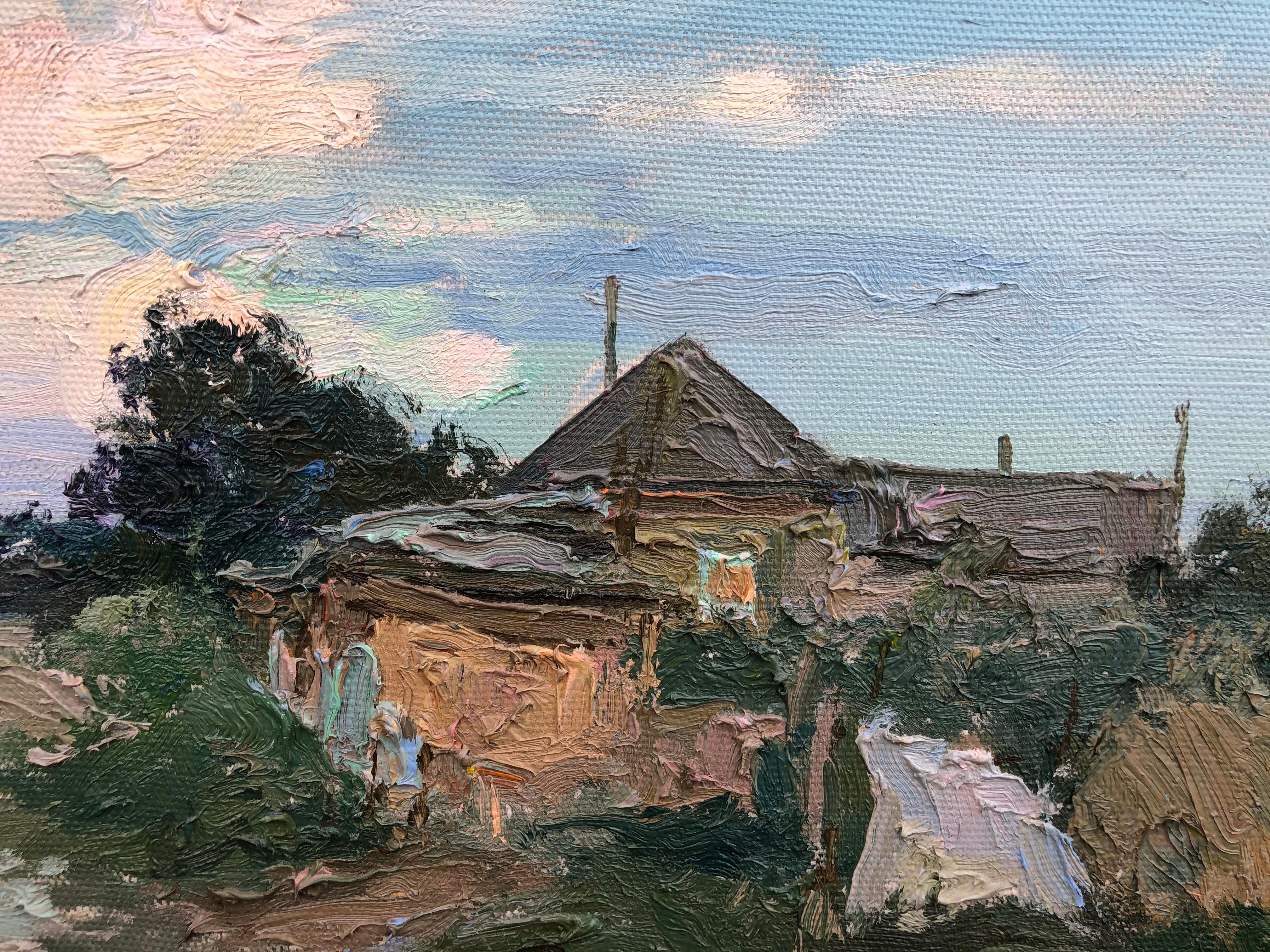 Souffle du ciel - peinture de paysage bleu blanc vert marron gris - Painting de Ivan Ivanovich Shyshman