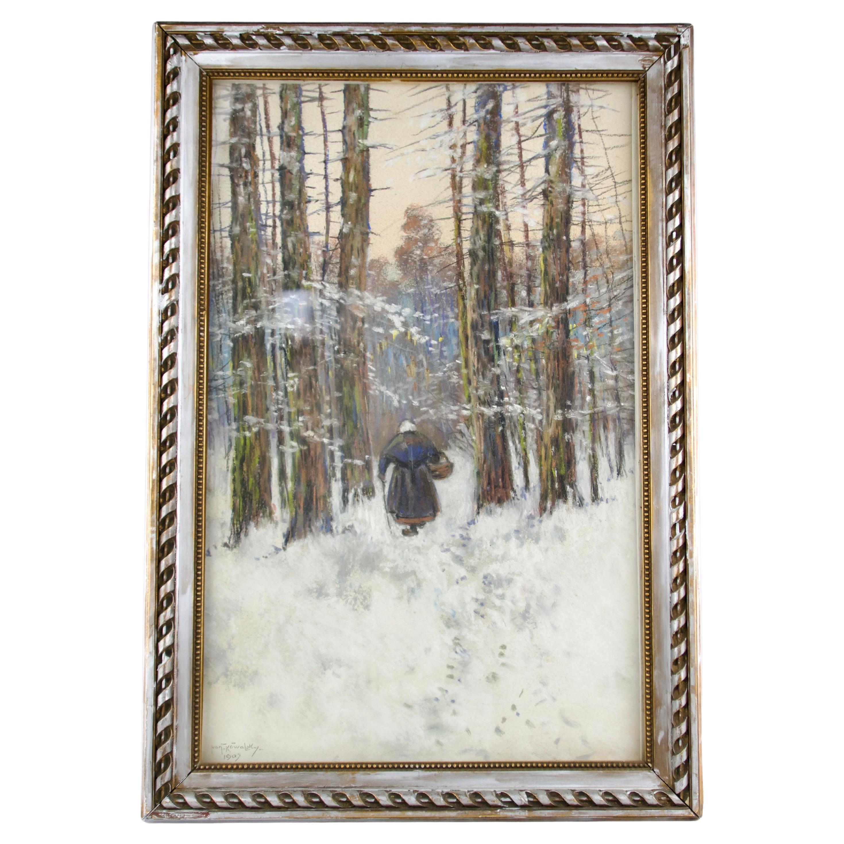 Ivan Ivanovitch Kowalski (1839-1937), Woman in Snowy Forest, France 1907