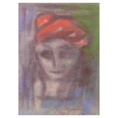 Ivan Jordel, Danish artist. Crayon on paper. Portrait, mid-20th C.