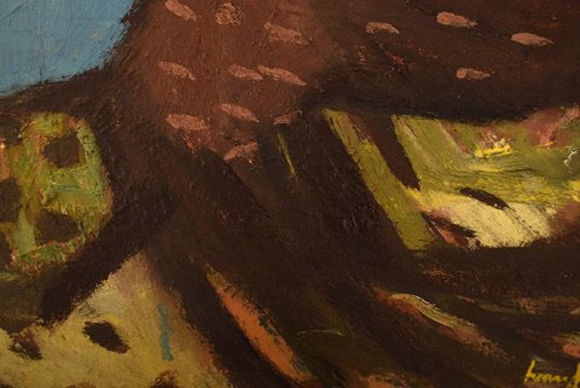 Svedese Ivan Jordell Svezia, Olio su tavola, Paesaggio modernista, metà del XX secolo in vendita