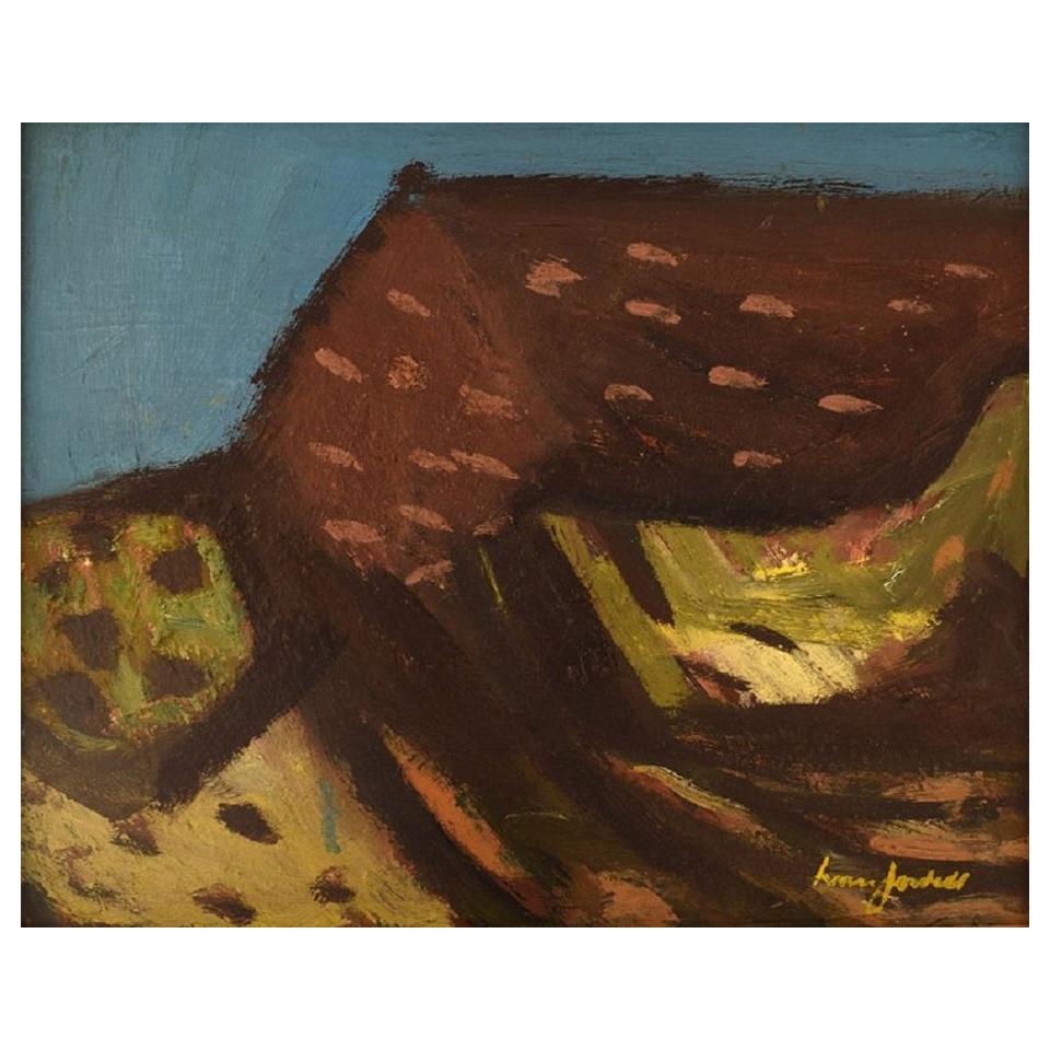 Ivan Jordell Suède, huile sur panneau, paysage moderniste, milieu du 20e siècle