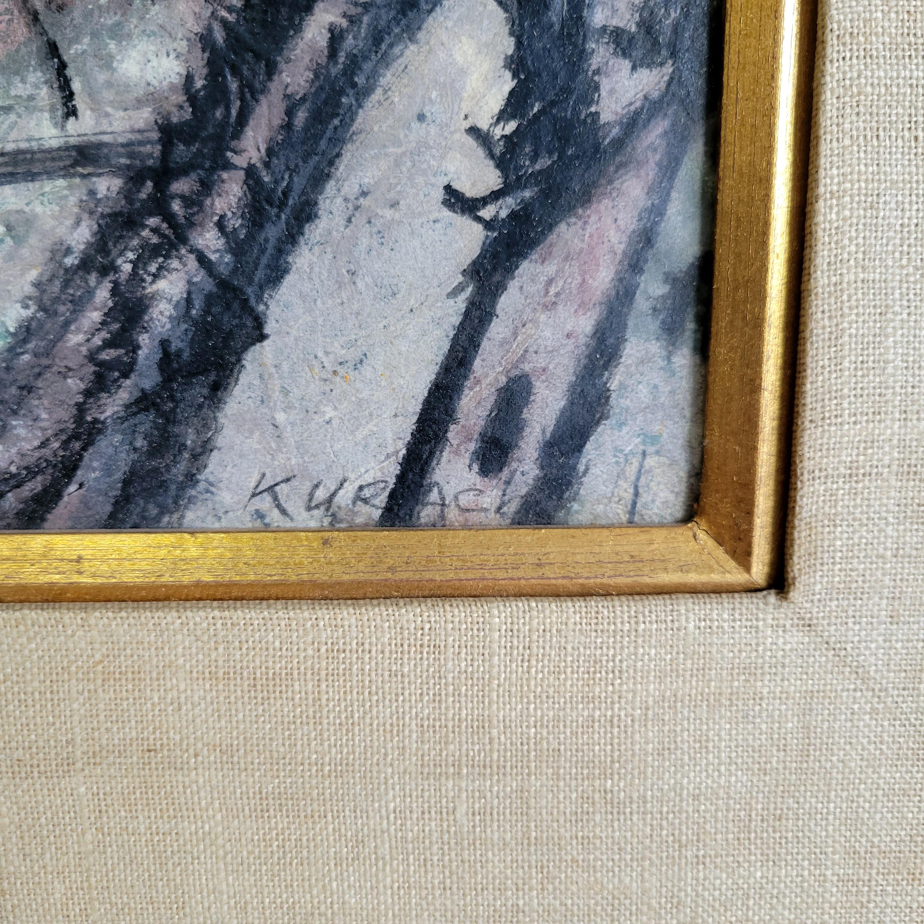 Italian Ivan Kurach Brutalist Abstract Oil Painting ca. 1941 For Sale