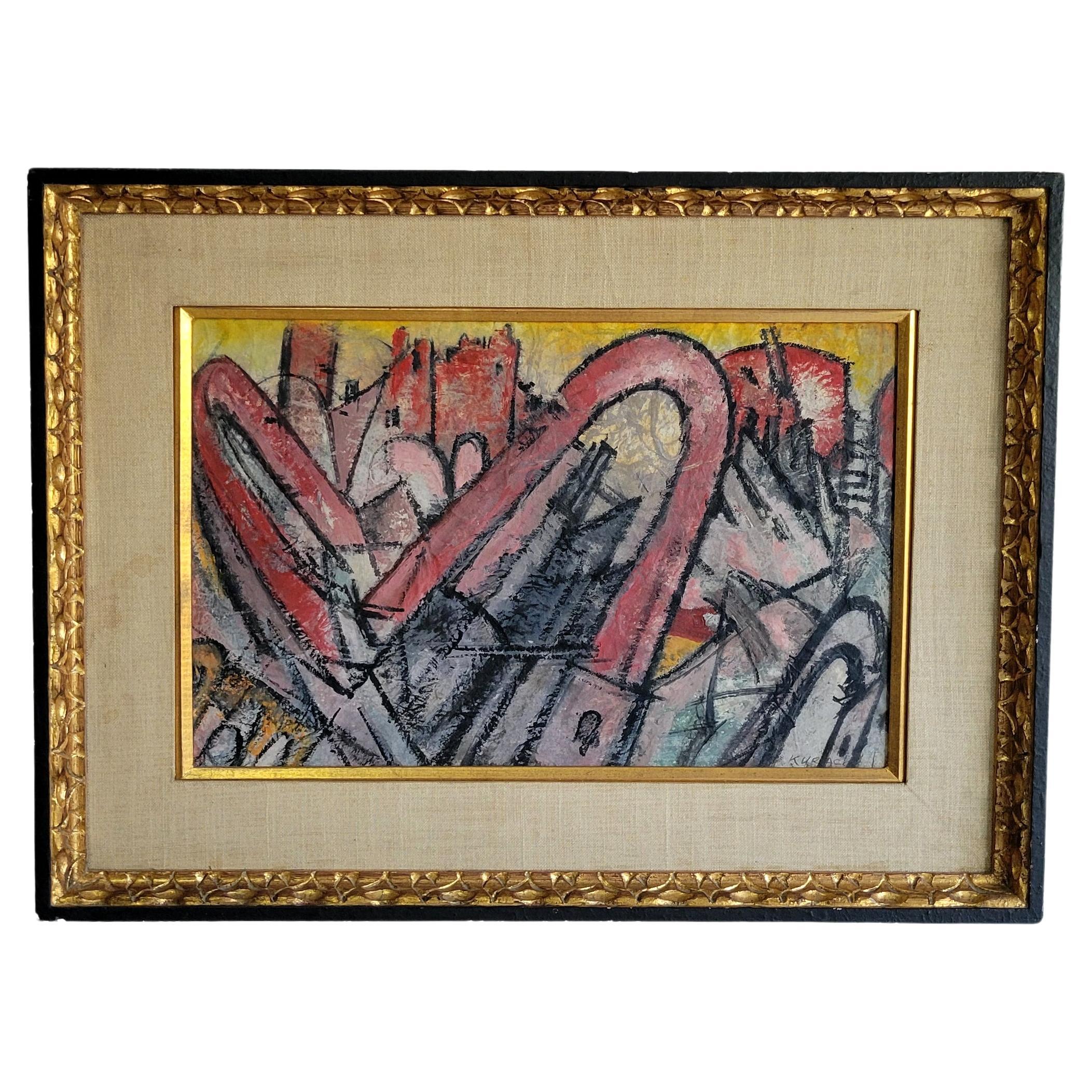 Ivan Kurach Brutalist Abstract Oil Painting ca. 1941 For Sale