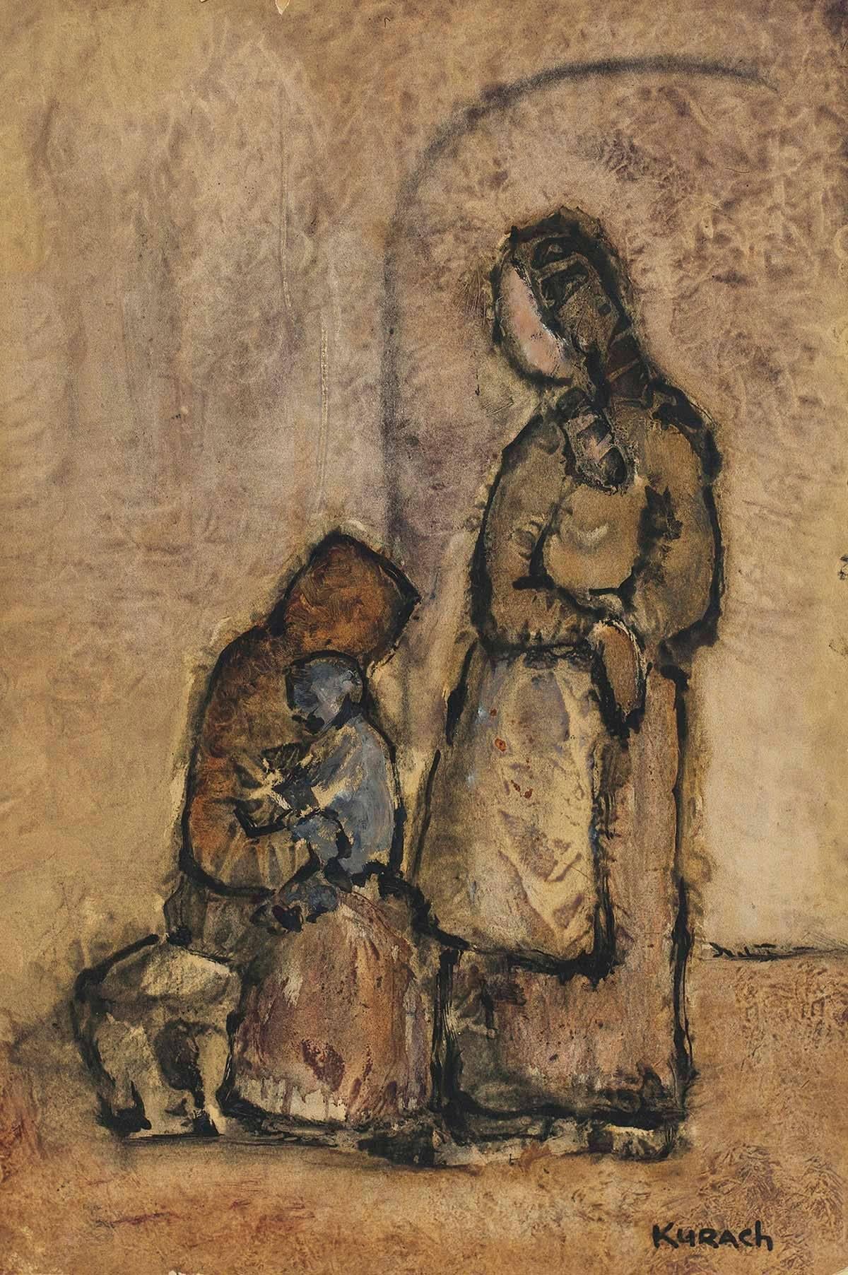 Dreier-Familie, Gouache auf Papier, Mitte des Jahrhunderts