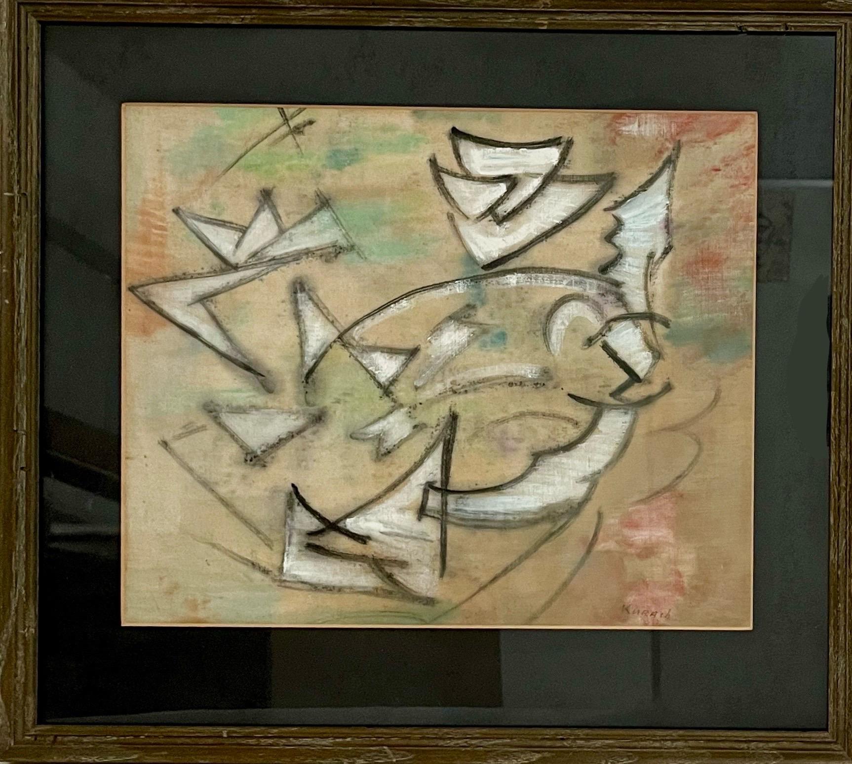 Pittura futurista astratta espressionista ucraina a tecnica mista Ivan Kurach in vendita 1