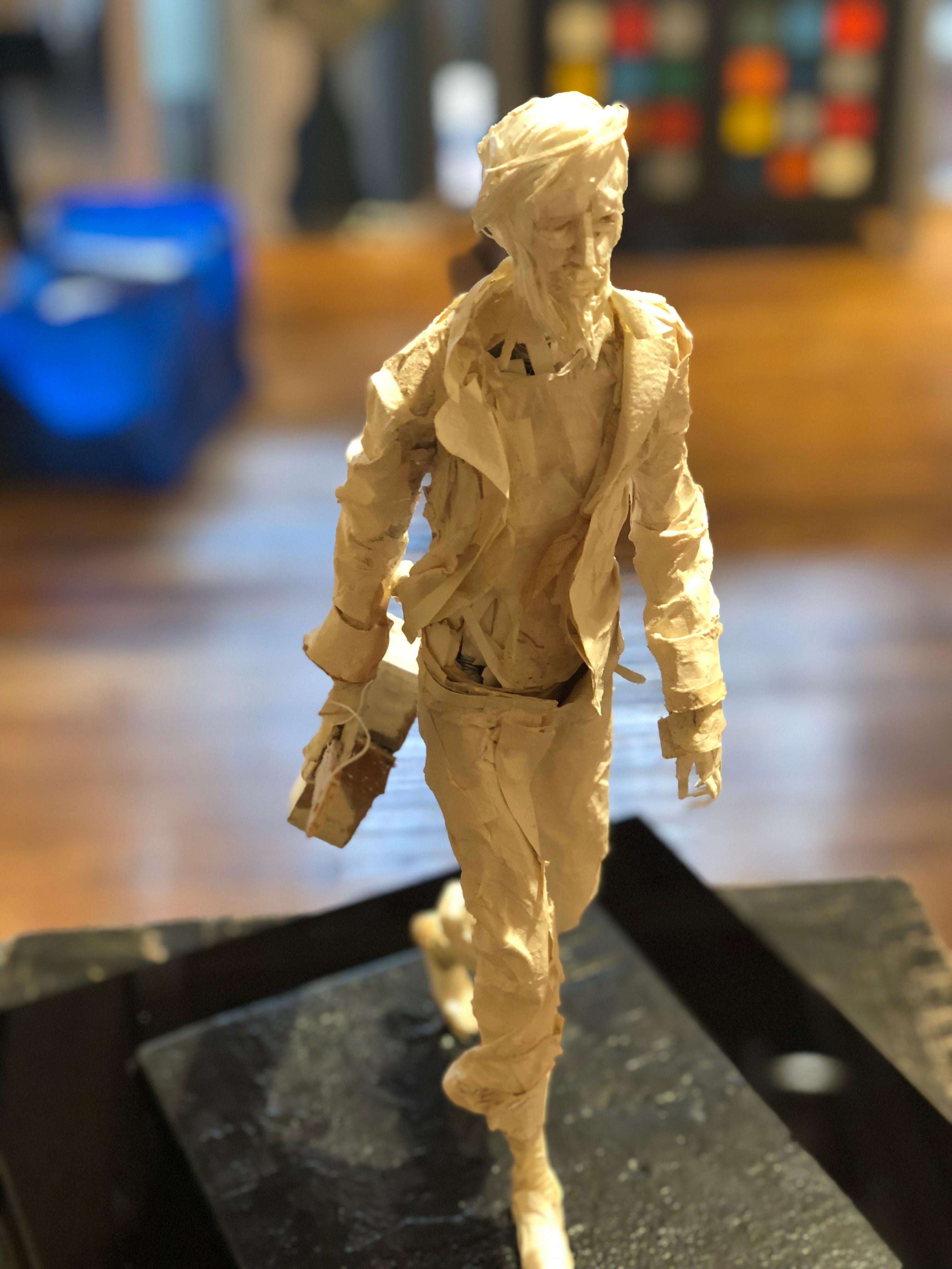 Jimmy - Handmade Paper Sculpture of a Street Musician with Guitar Walking - Contemporary Mixed Media Art by Ivan Markovic