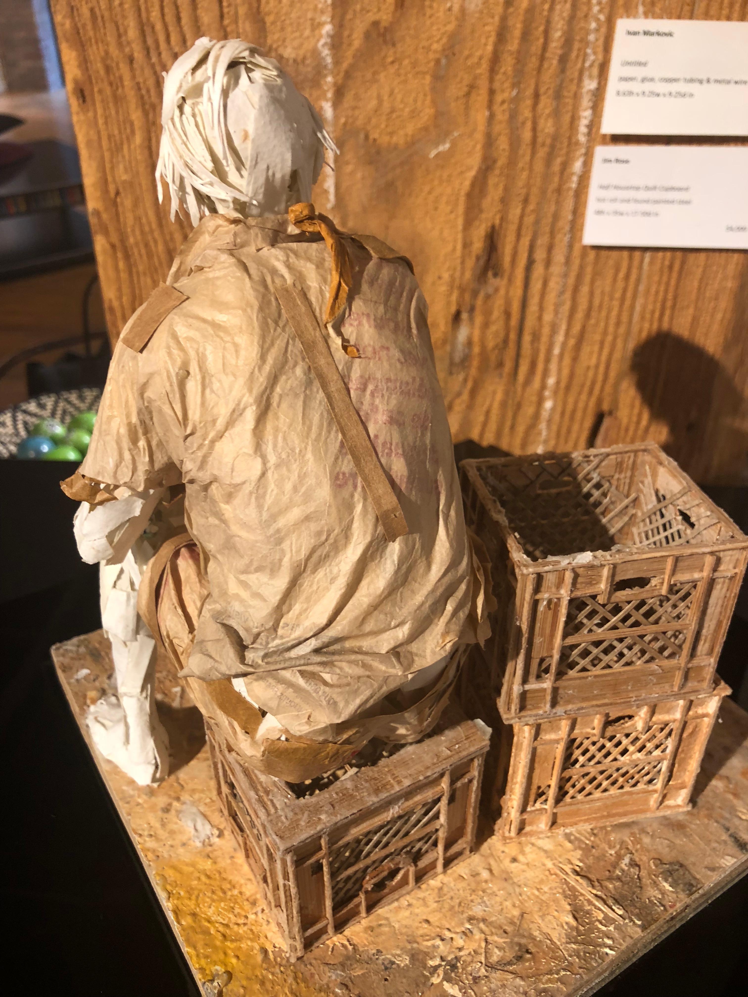 Man with Dog - Highly Detailed Sculpture Made of Paper, Glue, Wire, and Wood 1