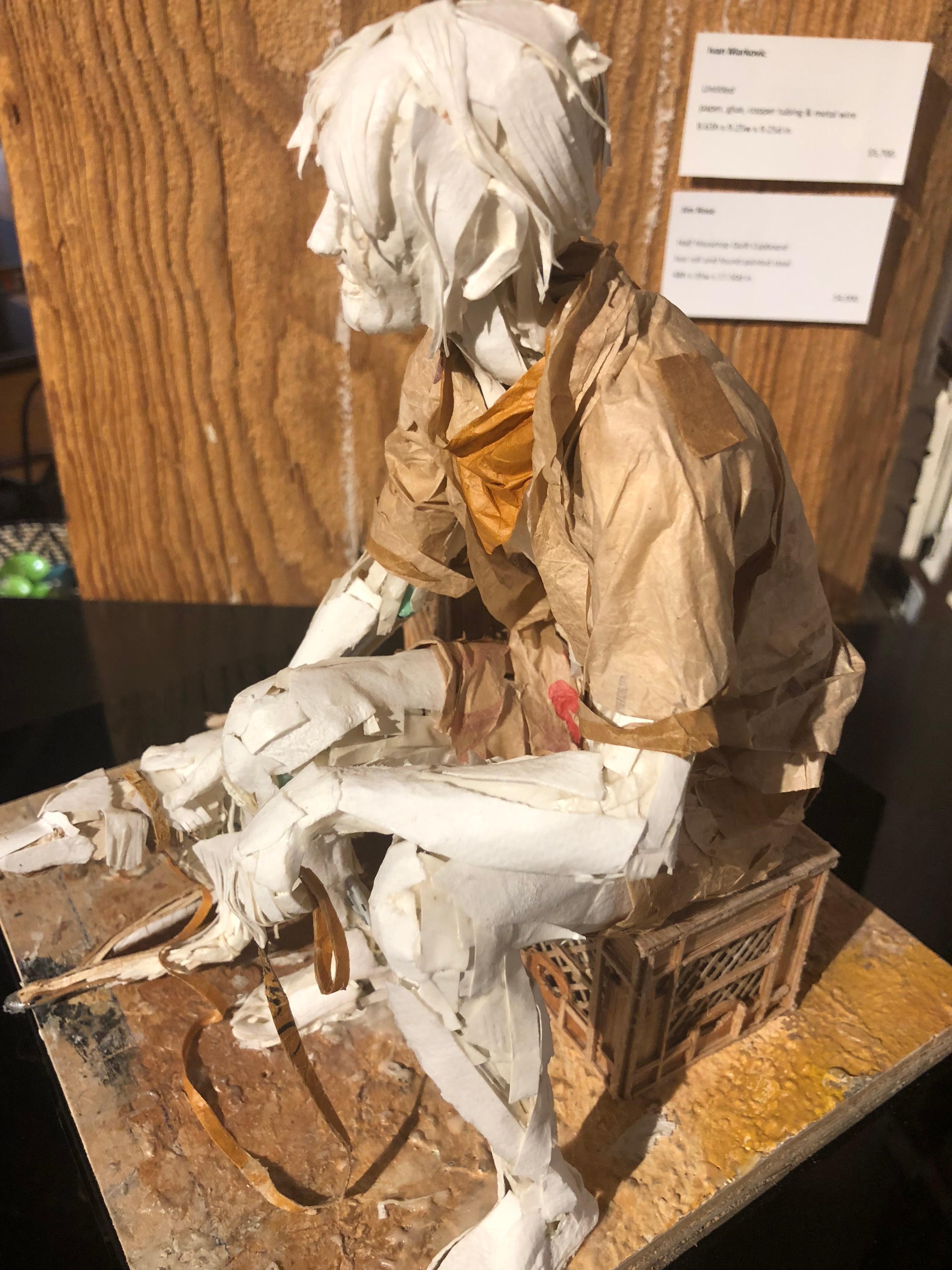Man with Dog - Highly Detailed Sculpture Made of Paper, Glue, Wire, and Wood 2