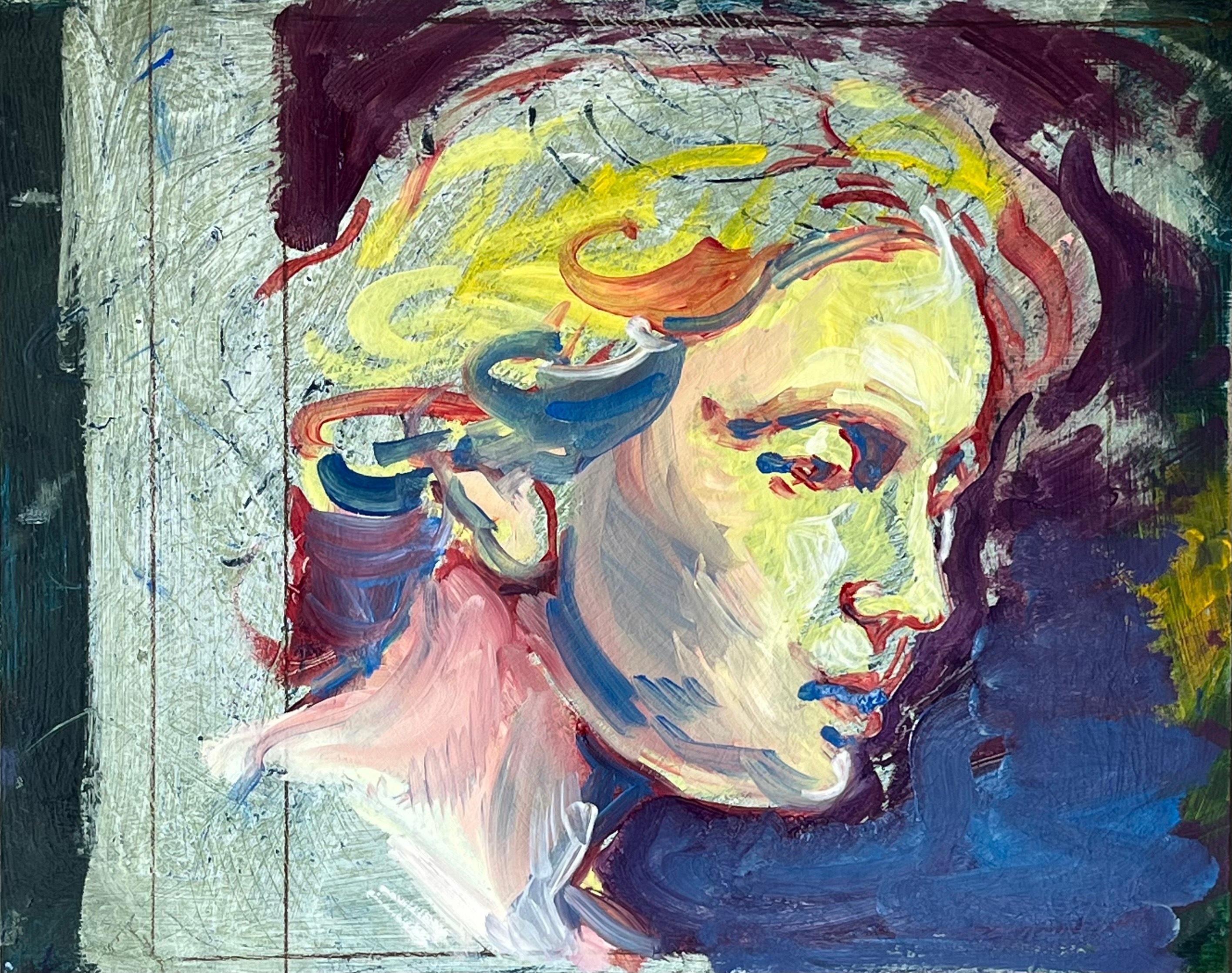 Ivan Markovic Figurative Painting - Angel Face II - Colorful Painting Inspired by Bernini
s Angel Sculptures in Rome