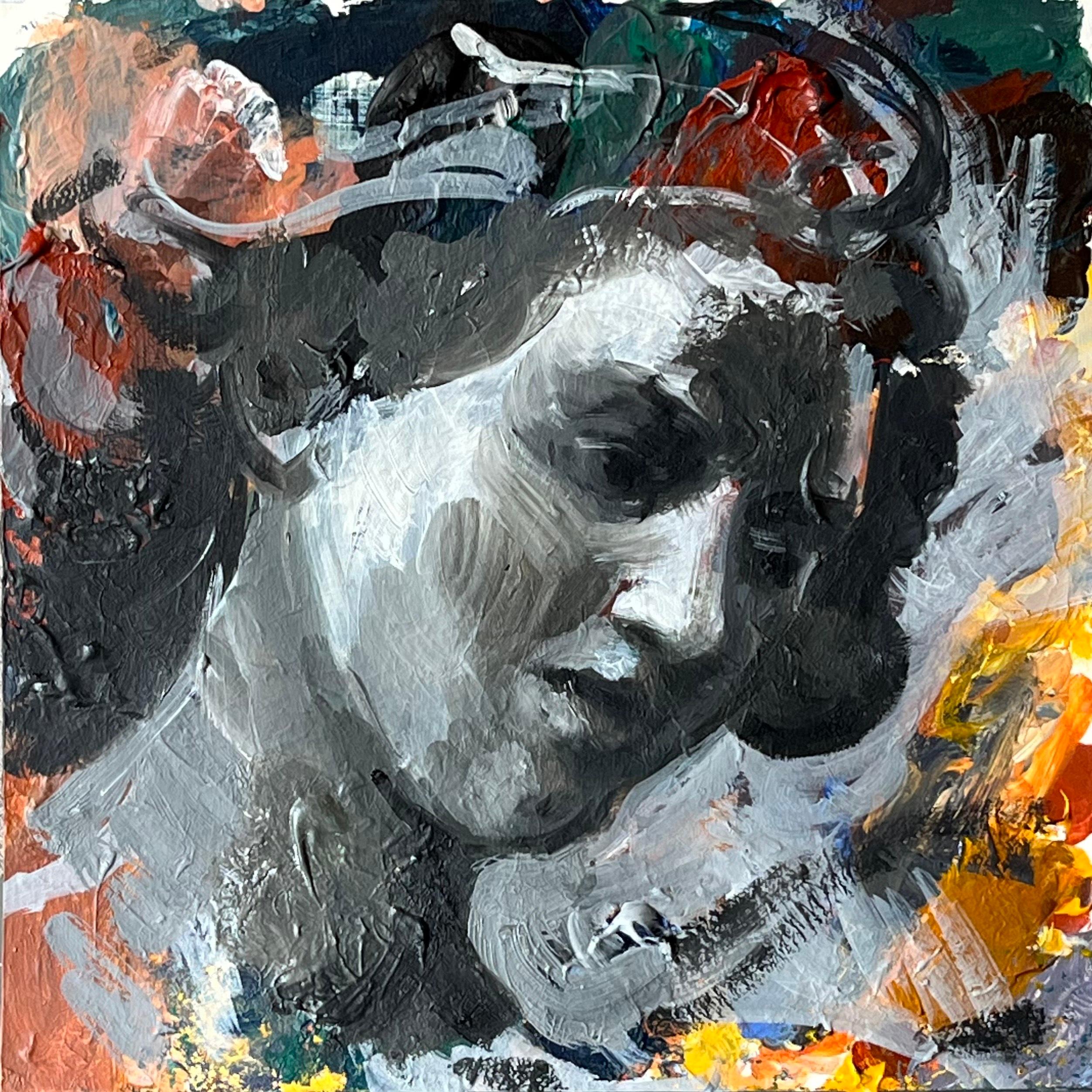 Angel Face III - Colorful Painting Inspired  by Bernini Angel Sculpture in Rome