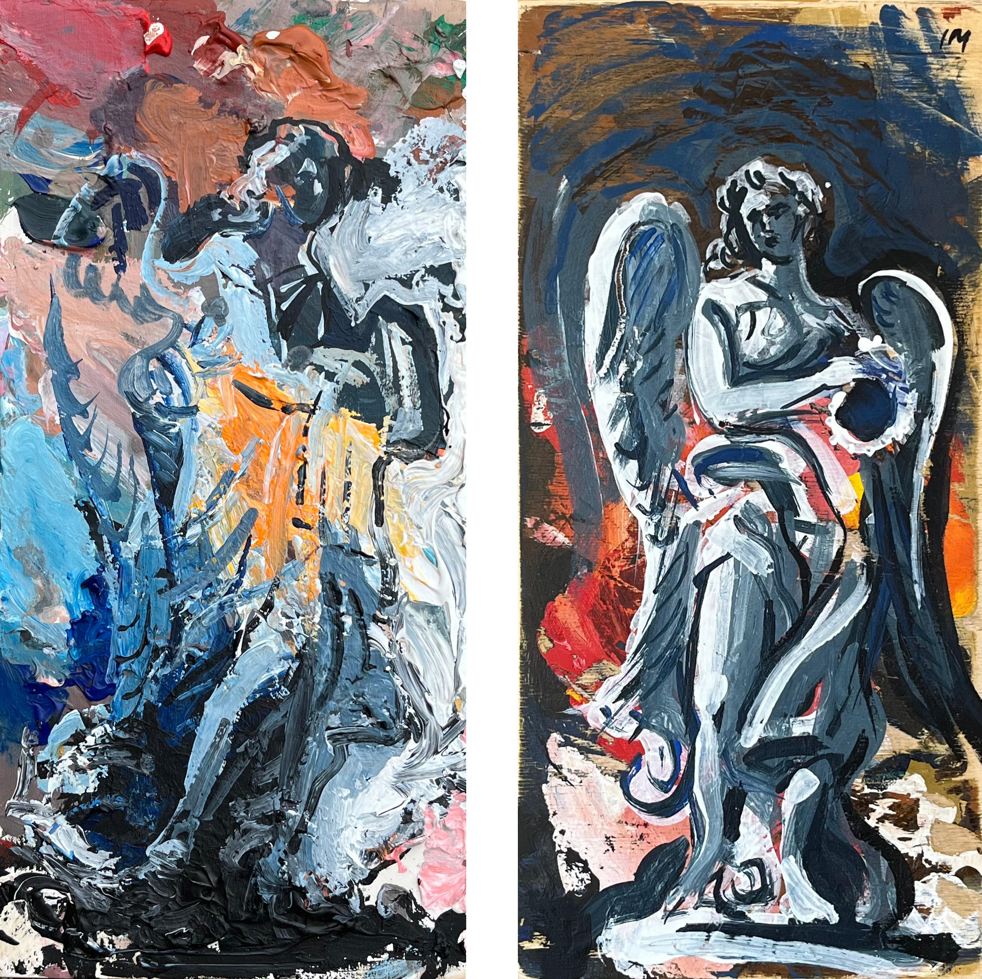 Ivan Markovic Abstract Painting - Angel with Garment/Crown (diptych) - Abstract vs Figurative Paintings of Angels