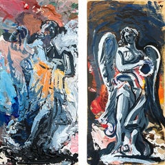 Angel with Garment/Crown (diptych) - Abstract vs Figurative Paintings of Angels