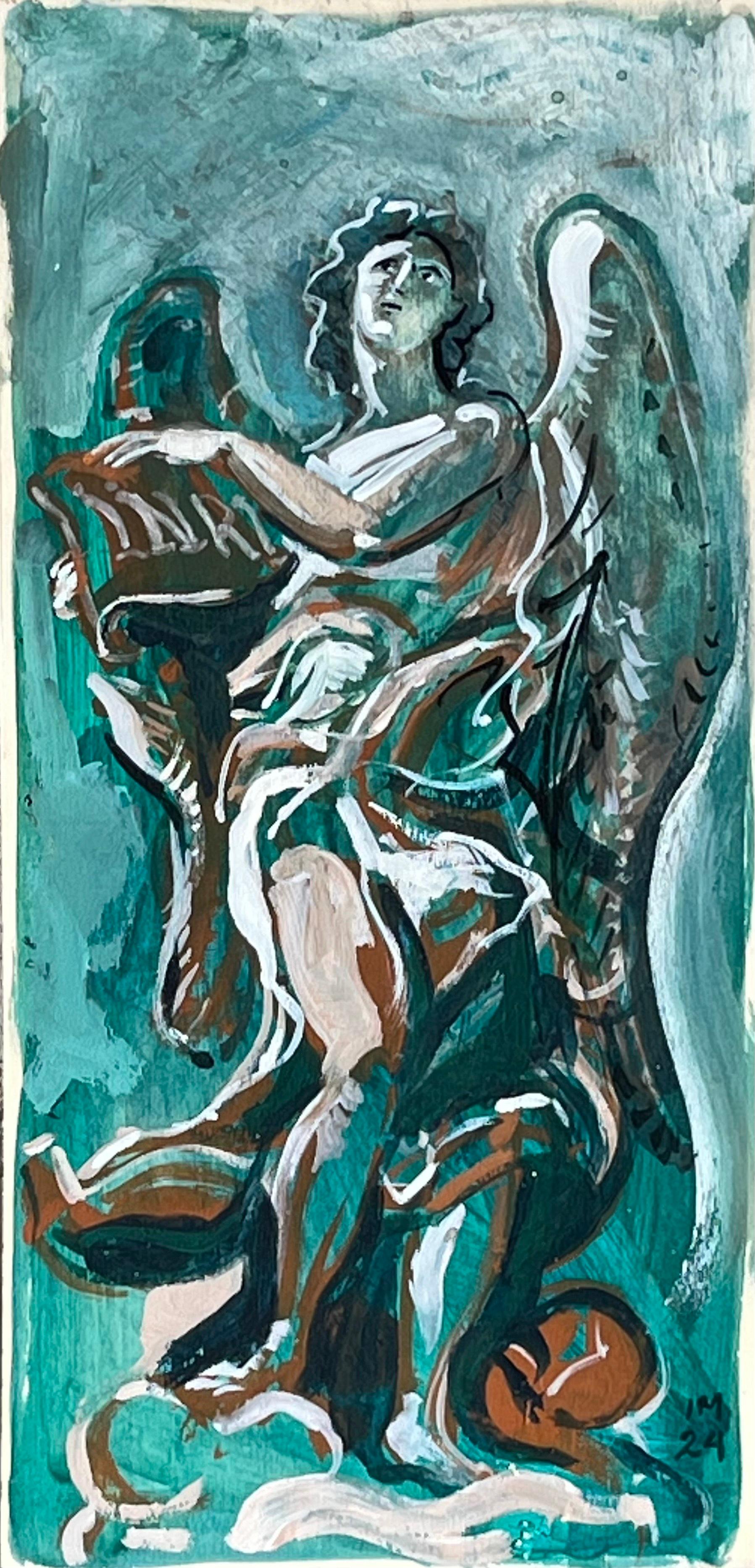 Ivan Markovic Figurative Painting - Angel with Parchment - Angel Painting Inspired by Bernini
s Sculptures in Rome