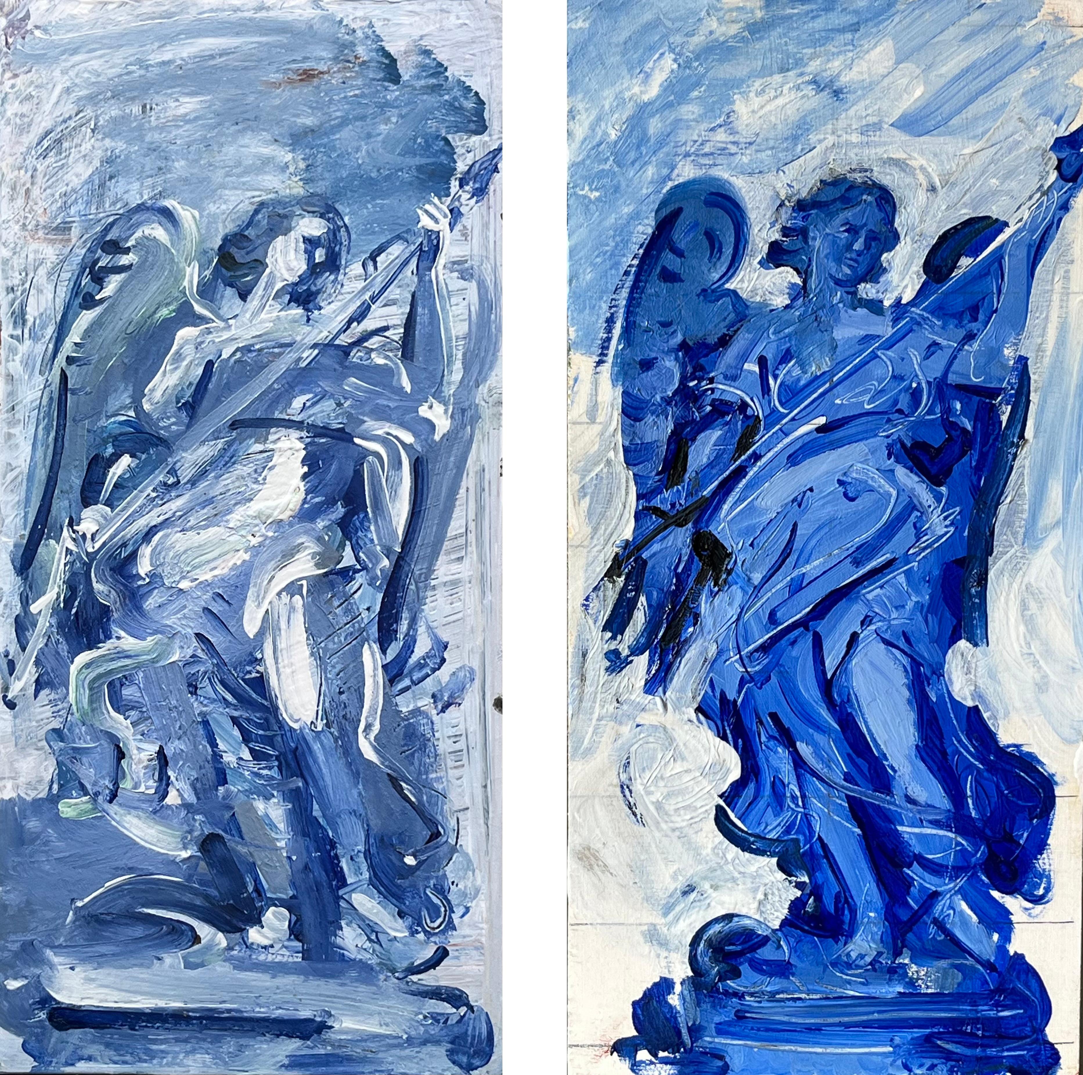Ivan Markovic Abstract Painting - Angel with Spear (diptych)- Abstract vs Figurative painting of Angel