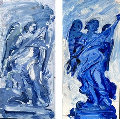 Angel with Spear (diptych)- Abstract vs Figurative painting of Angel